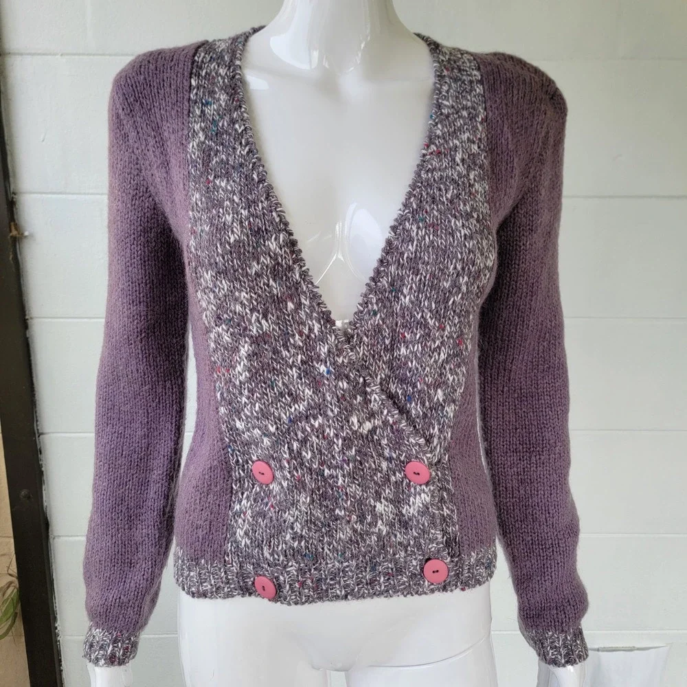 Vintage‎ 80s Valentine O'Neil Purple Cardigan Women's S Cottagecore Wool Blend